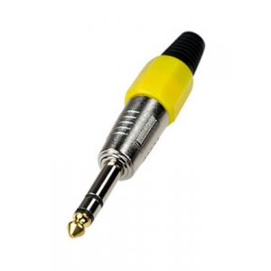 1-119G YE, штекер аудио 6.35мм стерео металл цанга на кабель желтый