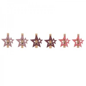 Деревянные прищепки «Звездочки» (6 шт.) розовые 16x4.5x1.3 cм