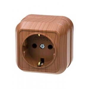 45408, розетка одинарная с заземлением 16А 250В (квадрат) орех открытой установки