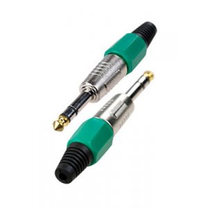 1-119G GR, штекер аудио 6.35мм стерео металл цанга на кабель зеленый