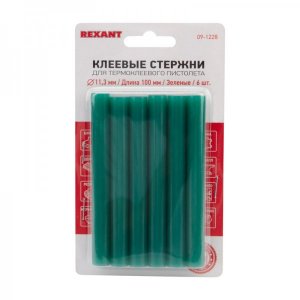 Клеевые стержни REXANT, Ø11 мм, 100 мм, зеленые, 6 шт., блистер     Новинка!