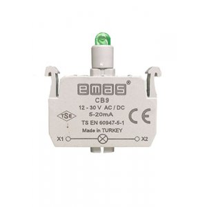 CB9, Блок-контакт подсветки с зеленым светодиодом 12-30 В перем. и пост. тока CB9