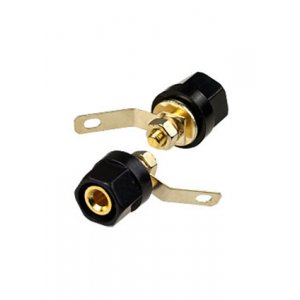 1-663G, гнездо банан 28мм пластик на корпус черный кабель до 6мм "позол."