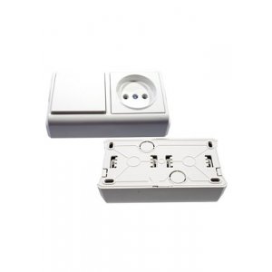 90681186, блок горизонтальный выключатель + розетка без заземления наружный монтаж