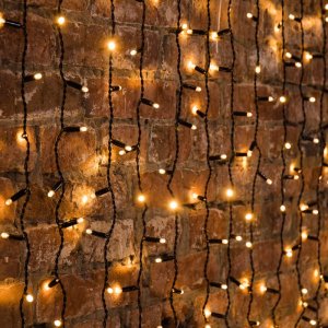 ДОЖДЬ (занавес) 2х1,5м, черный ПВХ, 360 LED ТЕПЛЫЙ БЕЛЫЙ