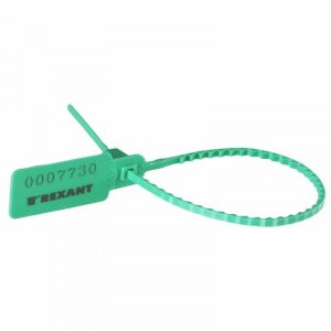 Пломба пластиковая, номерная, 255мм, зубчатая, зеленая  REXANT