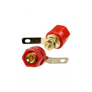 1-663G, гнездо банан 28мм пластик на корпус красный кабель до 6мм "позол."