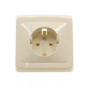 РС16-003K, розетка одинарная с заземлением 16А кремовая