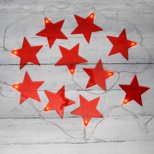 Гирлянда светодиодная «Звездопад» красная 2,25 м, прозрачный ПВХ, 10 LED, теплый белый, питание 2 х АА