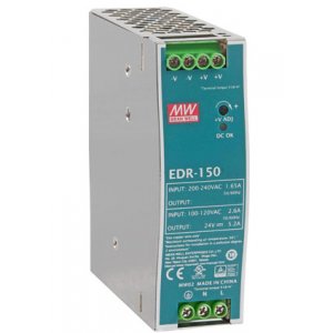 EDR-150-24, AC-DC, 156Вт, вход 90 264V AC, 47 63Гц /127 370В DC, выход 24В/6.5A, рег. вых 24 28В, из