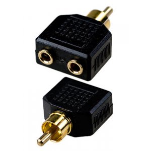 2-226G, переходник RCA штекер - 2 x 3.5мм гнездо моно пластик "позолоченный"