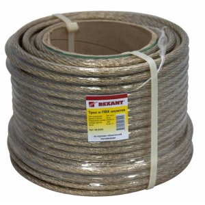 Трос стальной в ПВХ оплетке d=10,0 мм, прозрачный (катушка 50 м)  REXANT
