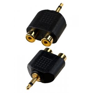 2-209G, переходник 3.5мм штекер моно - 2 x RCA гнездо пластик "позолоченный"