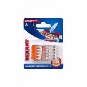 Соединительная компактная рычажковая клемма 5-проводная прозрачная (0,14-4 мм²)  5 шт. REXANT