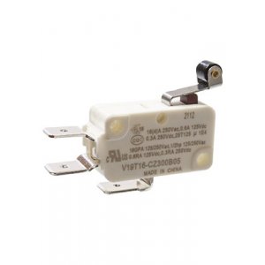 V19T16-CZ300B05, микропереключатель SPDT 250В 16А короткая лапка с роликом фастон 6,3мм  2.94N