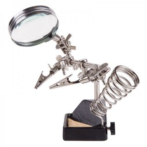 Держатель «Третья рука» REXANT, 2 зажима, чугун, лупа 60 мм, подставка паяльника, ниша, губка (ZD-10G)