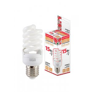 SQ0347-0008, Лампа люминесцентная НЛ-FSТ2-15 Вт-2700 К Е27 (42х102 мм)