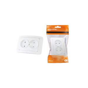 SQ1804-0025, Розетка двойная 2П 10А c защитными шторками белая "Валдай"