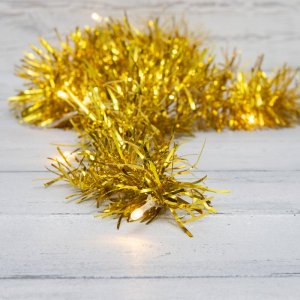 Гирлянда светодиодная «Мишура» золотая 1,5м, прозрачный ПВХ, 10 LED, теплая белая, питание 2 х АА