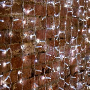 ДОЖДЬ (занавес) 2х1,5м, прозрачный ПВХ, 360 LED БЕЛЫЕ