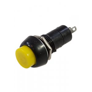 PBS-11AY, кнопка с фиксацией 12мм 250В 1А желтая 2 контакта ON-OFF