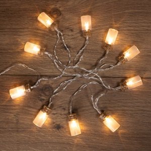 Гирлянда светодиодная «Баночки» 10 LED, теплый белый, 1,5 метра, прозрачный ПВХ, питание 2хАА