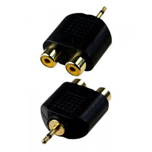 2-194G, переходник 2.5мм штекер моно - 2 x RCA гнездо пластик "позолоченный"