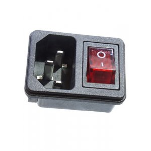 RWG-112 36-2270, вилка сетевая на корпус с выключателем 250В 10А (4с) ON-OFF красный с подсветкой и