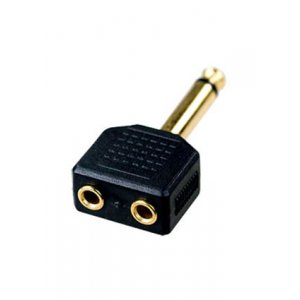 2-130G, переходник 6.35мм штекер моно - 2 x 3.5мм гнездомоно пластик "позол."