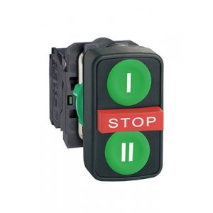 B121B30YY, Кнопка тройная с аварийной кнопкой "STOP" зелёная