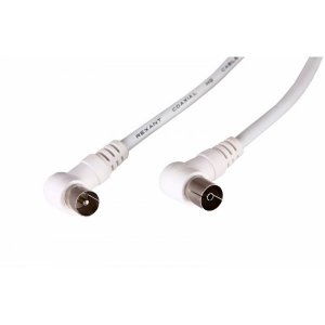 Шнур ТВ гнездо - ТВ штекер, угловой, длина 3 метра, белый  REXANT