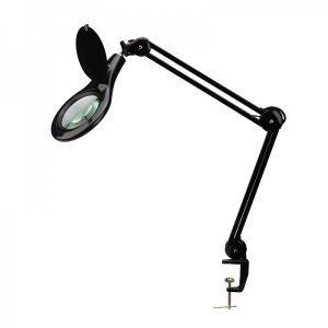 Лупа на струбцине круглая 5D с подсветкой 56 SMD LED, черная (8066) REXANT