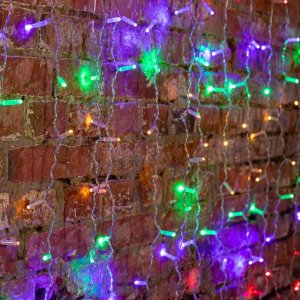 ДОЖДЬ (занавес) 2х1,5м, прозрачный ПВХ, 192 LED МУЛЬТИ, 12 LED/нить, 16 нитей соединяется