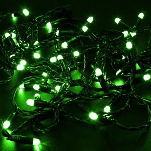 НИТЬ 10м, черный ПВХ, 100 LED Зеленые, соединяется, 24В (нужен трансформатор 531-100 или 104-127)