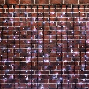 ДОЖДЬ (занавес) 2х6м, черный КАУЧУК IP67, 1500 LED БЕЛЫЕ     к разветвителям не подходит