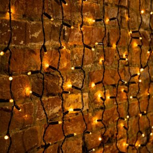 ДОЖДЬ (занавес) 2х1,5м, черный ПВХ, 360 LED ЖЁЛТЫЕ