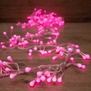 Мишура 6м, прозрачный ПВХ, 576 LED Розовые, соединяется