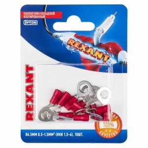 НАКОНЕЧНИК КОЛЬЦЕВОЙ изолированный ø6.5мм 0.5-1.5мм² (НКи 1.5-6 / НКи 1,25-6 / RV1.25-6) красный  REXANT (в упак. 10шт.)