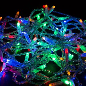 НИТЬ 10м, прозрачный ПВХ, 100 LED Мультиколор, соединяется, 230В (нужен шнур питания 303-500/303-500-1)