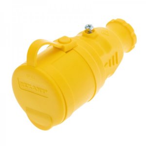Розетка переносная влагозащищенная с крышкой, с/з, 16 А, IP44, каучук желтая REXANT