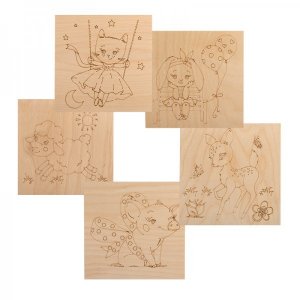 Доски для выжигания REXANT, «Малыши зверята», 150х150 мм, 5 шт., пакет
