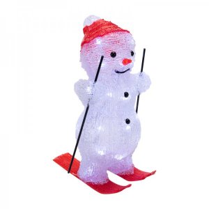 Акриловая светодиодная фигура «Снеговик на лыжах» 29 см, (3хАА), 30 светодиодов