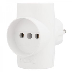 Тройник электрический, 16 А, без заземления, белый REXANT