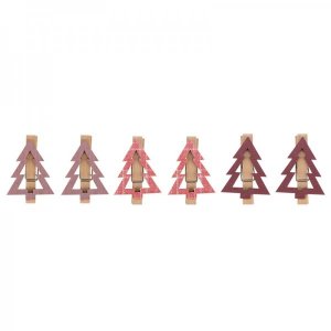 Деревянные прищепки «Елочки» (6 шт.) розовые 14.5x4.5x1.6 cм