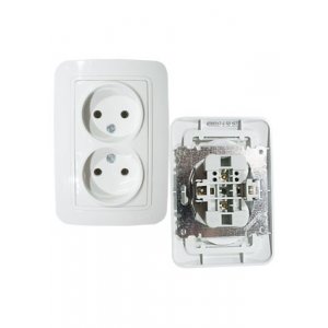 70017, розетка двойная без заземления  белая встроенный монтаж