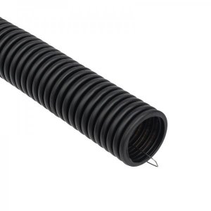 Труба гофрированная из ПНД с зондом, черная ø25 мм, (бухта 50 м/уп.)  REXANT