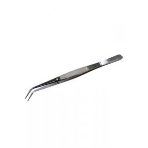 12-0355, Пинцет изогнутый, узкий, фиксатор, рифленый 155 мм ПРОФИ