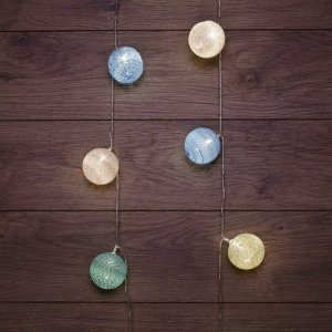 Тайские фонарики «Пудра» 1,5 м, прозрачный ПВХ, 10 LED, теплый белый, питание 2 х АА