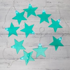 Гирлянда светодиодная «Звездопад» бирюзовая 2,25 м, прозрачный ПВХ, 10 LED, белый, питание 2 х АА