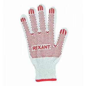 Перчатки ХБ белые (точка) REXANT, 5 нитей, 48-50 гр.
